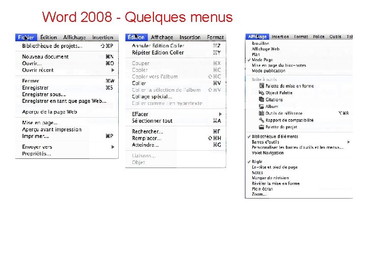 Word 2008 - Quelques menus 