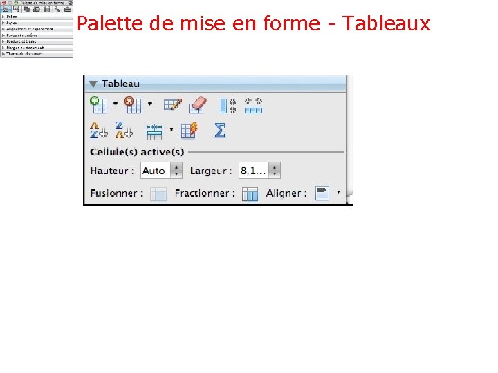 Palette de mise en forme - Tableaux 