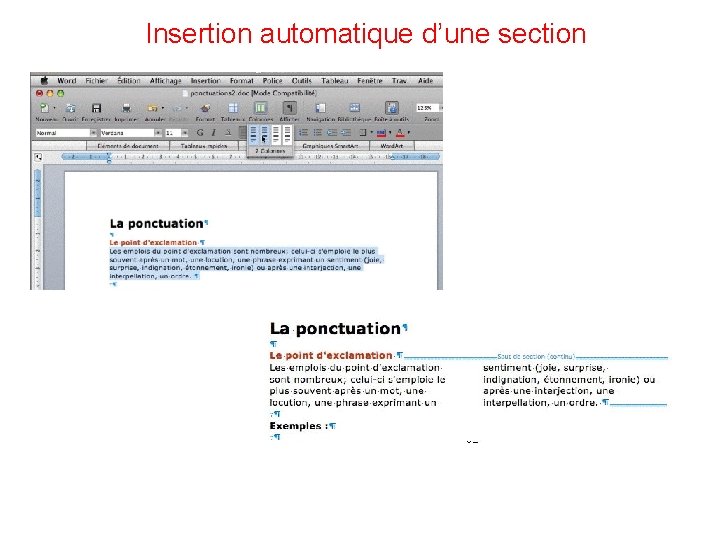 Insertion automatique d’une section 