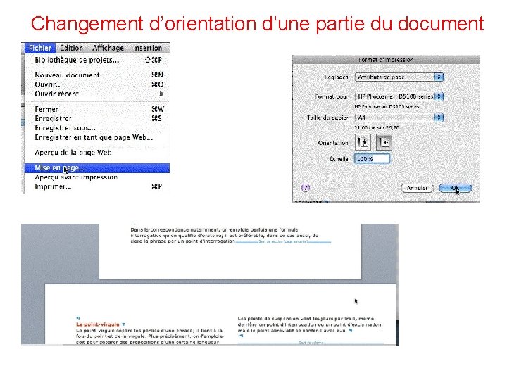 Changement d’orientation d’une partie du document 