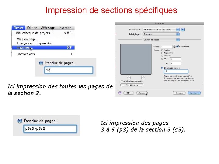 Impression de sections spécifiques Ici impression des toutes les pages de la section 2.