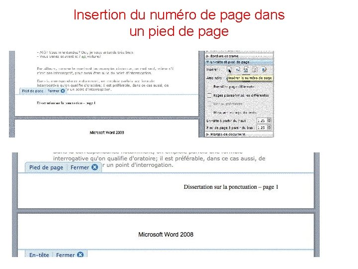 Insertion du numéro de page dans un pied de page 