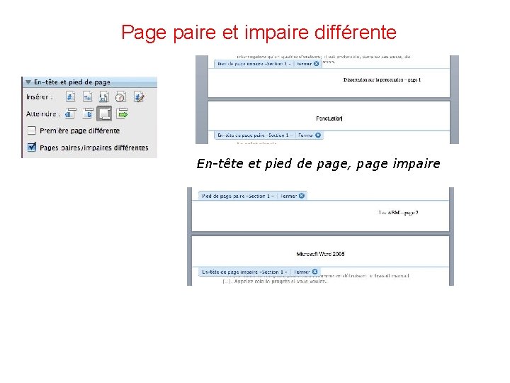 Page paire et impaire différente En-tête et pied de page, page impaire 