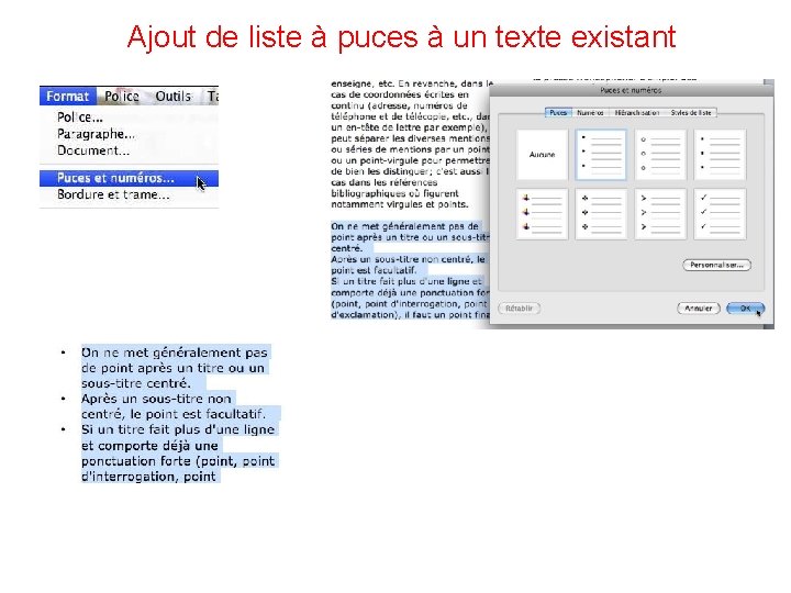 Ajout de liste à puces à un texte existant 