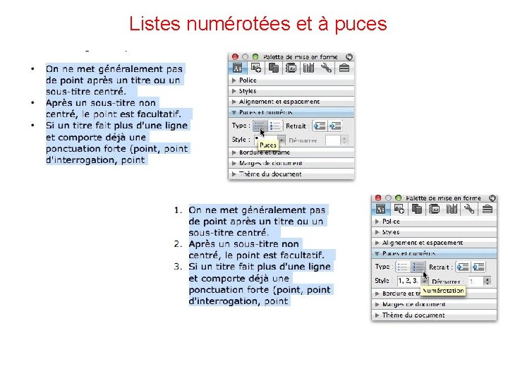 Listes numérotées et à puces 