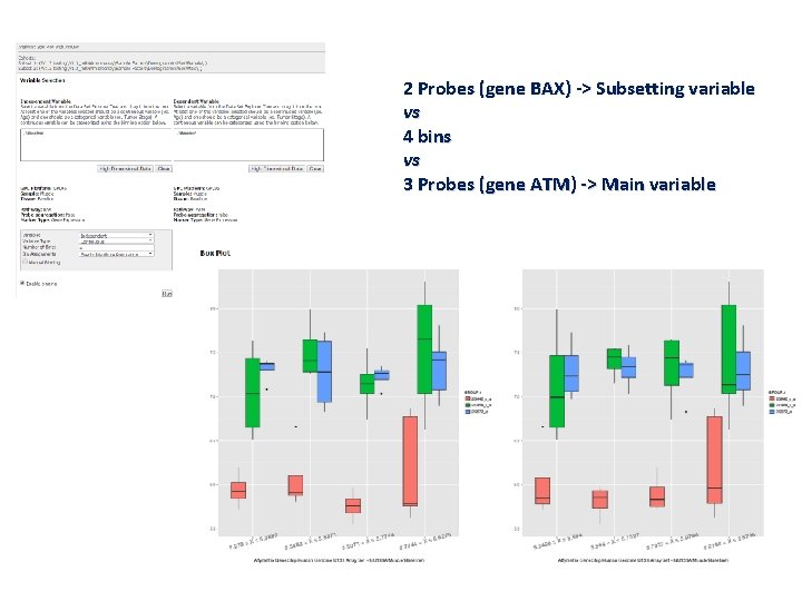 2 Probes (gene BAX) -> Subsetting variable vs 4 bins vs 3 Probes (gene