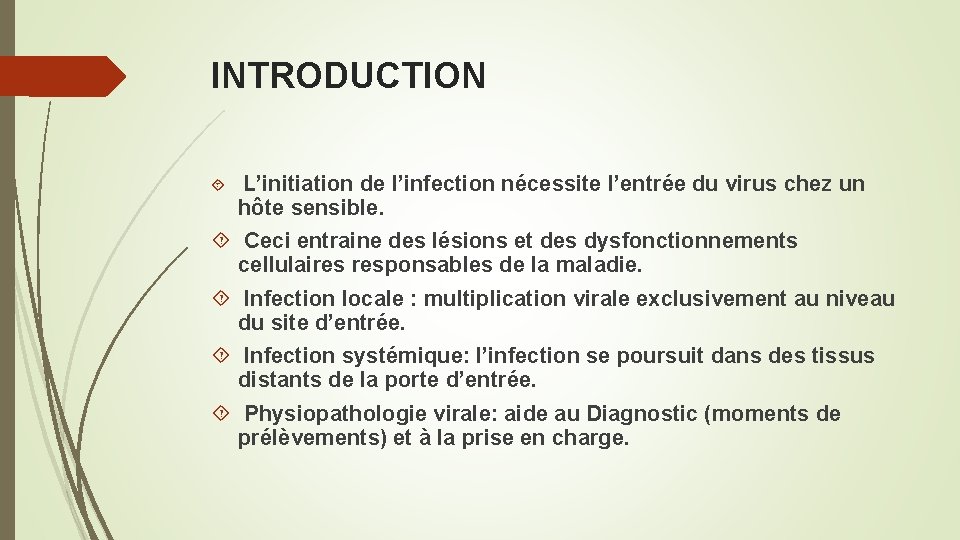 INTRODUCTION L’initiation de l’infection nécessite l’entrée du virus chez un hôte sensible. Ceci entraine