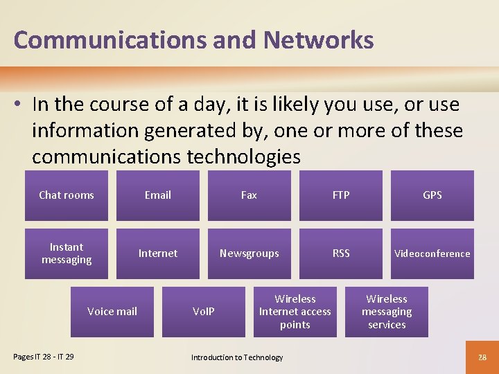 Communications and Networks • In the course of a day, it is likely you