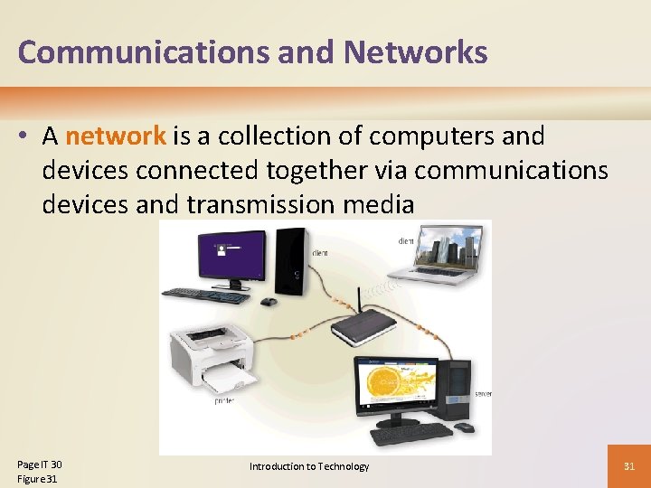 Communications and Networks • A network is a collection of computers and devices connected