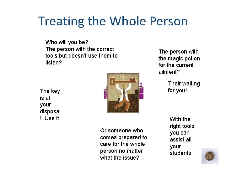 Treating the Whole Person Who will you be? The person with the correct tools