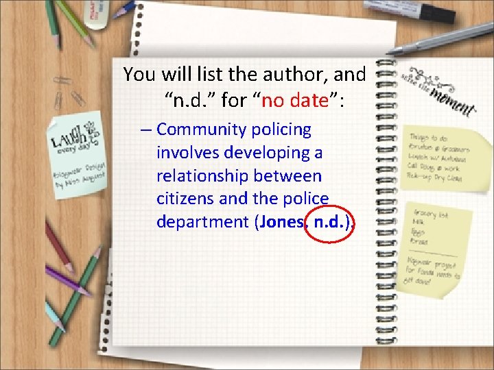 You will list the author, and “n. d. ” for “no date”: – Community