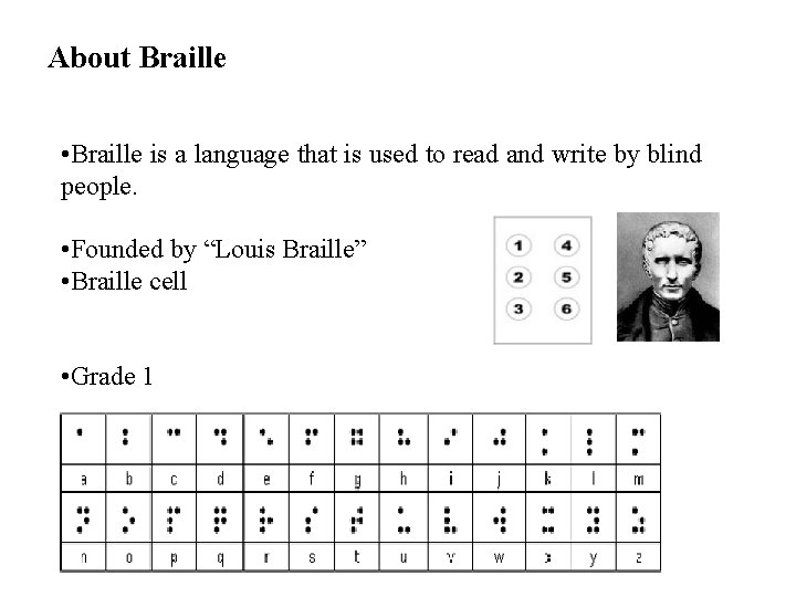 About Braille • Braille is a language that is used to read and write