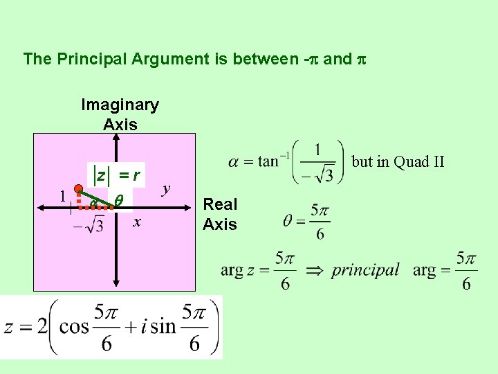 The Principal Argument is between - and Imaginary Axis z =r 1 x but