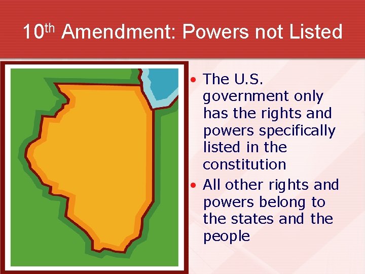 10 th Amendment: Powers not Listed • The U. S. government only has the