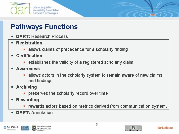 Pathways Functions § DART: Research Process § Registration § allows claims of precedence for