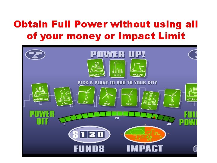 Obtain Full Power without using all of your money or Impact Limit 1. Using