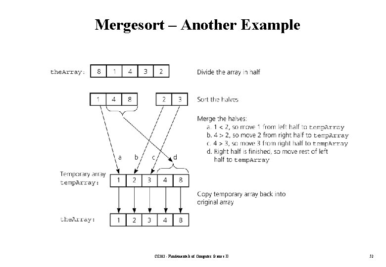 Mergesort – Another Example CS 202 - Fundamentals of Computer Science II 52 