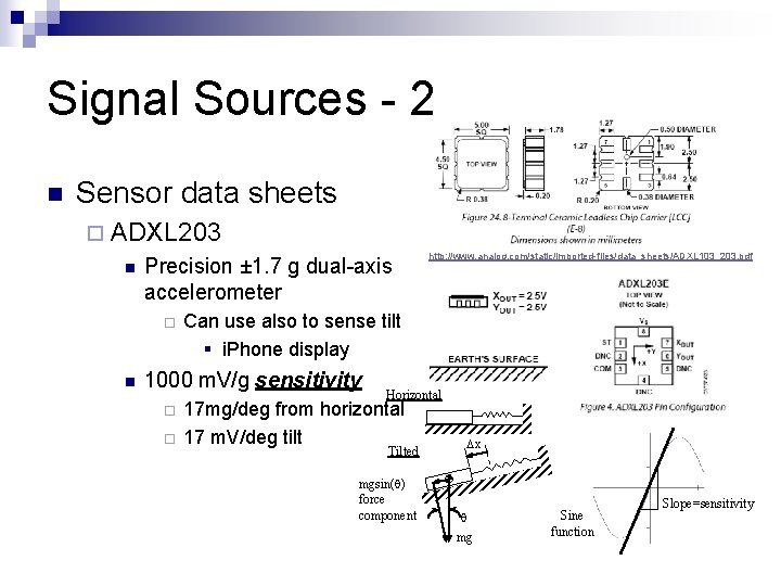 Signal Sources - 2 n Sensor data sheets ¨ ADXL 203 n Precision ±