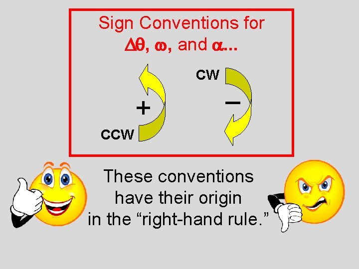 Sign Conventions for Dq, w, and a. . . CW + – CCW These