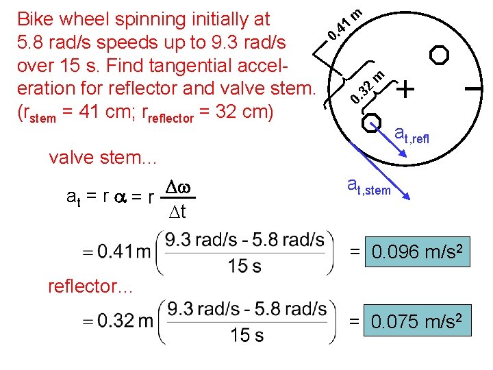 41 m 32 m 0. Bike wheel spinning initially at 5. 8 rad/s speeds