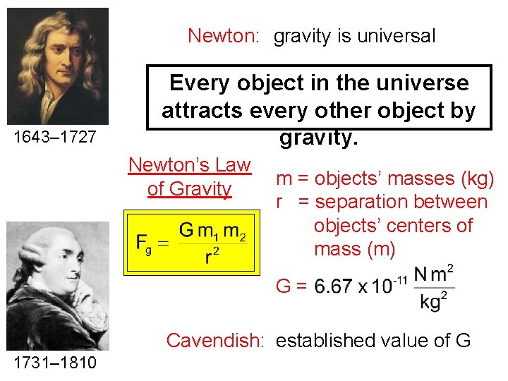 Newton: gravity is universal 1643– 1727 Every object in the universe attracts every other