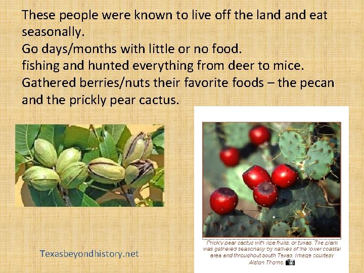 These people were known to live off the land eat seasonally. Go days/months with