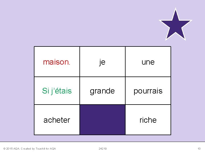 maison. je une Si j’étais grande pourrais acheter © 2015 AQA. Created by Teachit