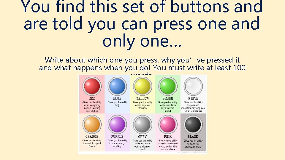 You find this set of buttons and are told you can press one and
