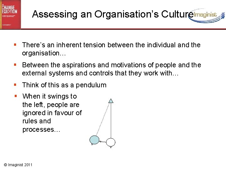 Assessing an Organisation’s Culture § There’s an inherent tension between the individual and the