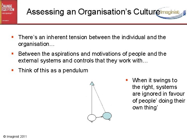 Assessing an Organisation’s Culture § There’s an inherent tension between the individual and the