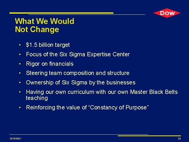 What We Would Not Change • $1. 5 billion target • Focus of the What We Would Not Change • $1. 5 billion target • Focus of the