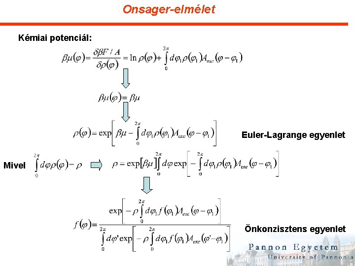 Onsager-elmélet Kémiai potenciál: Euler-Lagrange egyenlet Mivel Önkonzisztens egyenlet 