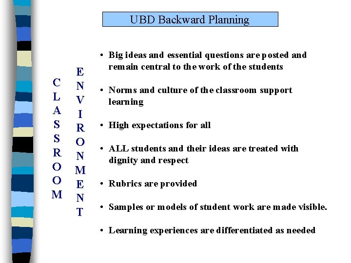 UBD Backward Planning C L A S S R O O M E N