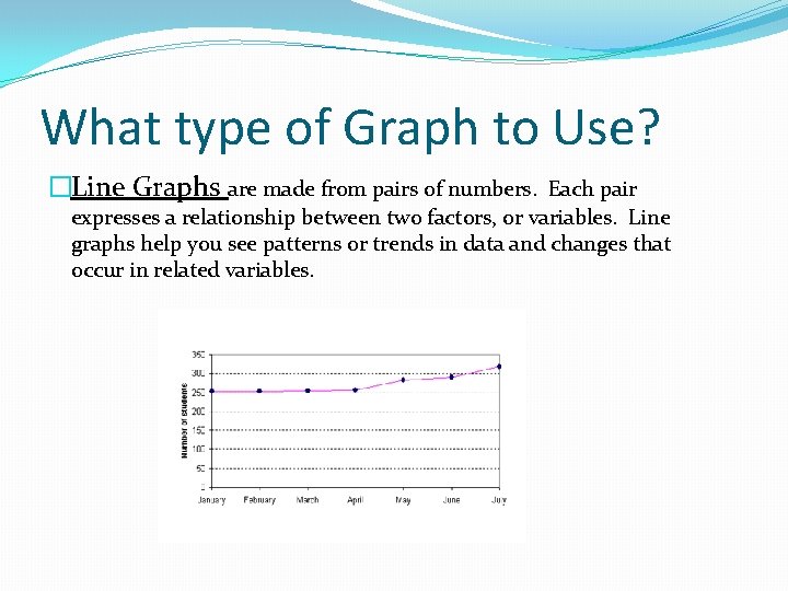 What type of Graph to Use? �Line Graphs are made from pairs of numbers.