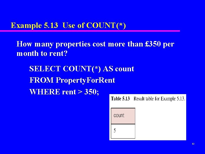 Example 5. 13 Use of COUNT(*) How many properties cost more than £ 350