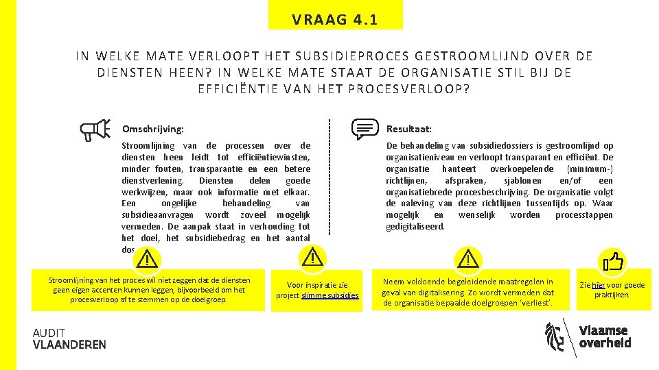 VRAAG 4. 1 IN WELKE MATE VERLOOPT HET SUBSIDIEPROCES GESTROOMLIJND OVER DE DIENSTEN HEEN?