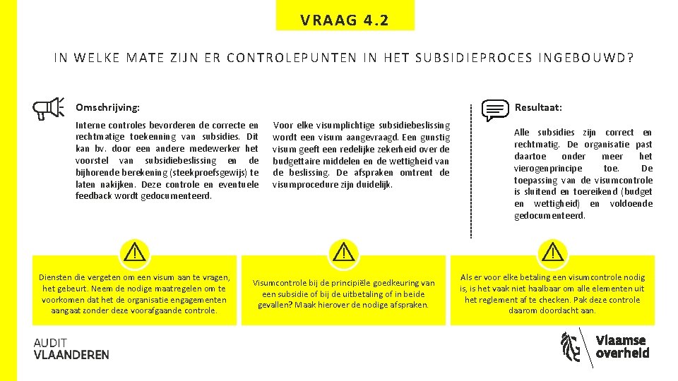 VRAAG 4. 2 IN WELKE MATE ZIJN ER CONTROLEPUNTEN IN HET SUBSIDIEPROCES INGEBOUWD? Omschrijving: