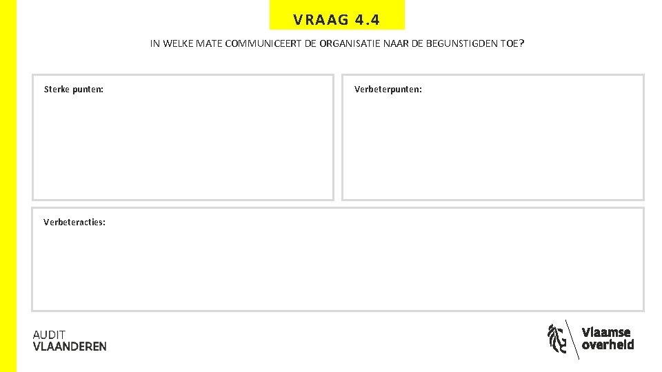 VRAAG 4. 4 IN WELKE MATE COMMUNICEERT DE ORGANISATIE NAAR DE BEGUNSTIGDEN TOE? Sterke