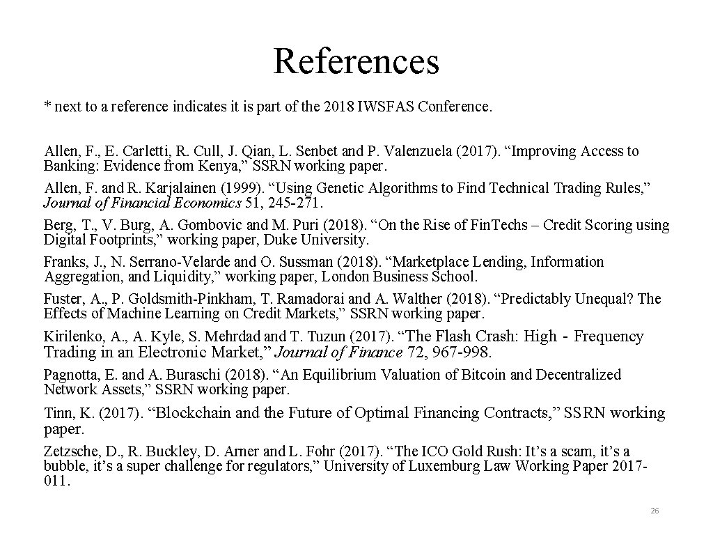 References * next to a reference indicates it is part of the 2018 IWSFAS