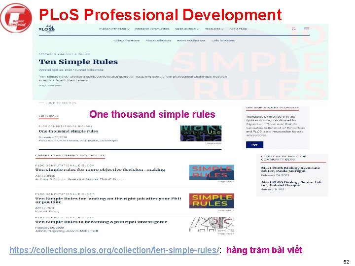 PLo. S Professional Development One thousand simple rules https: //collections. plos. org/collection/ten-simple-rules/: hàng trăm