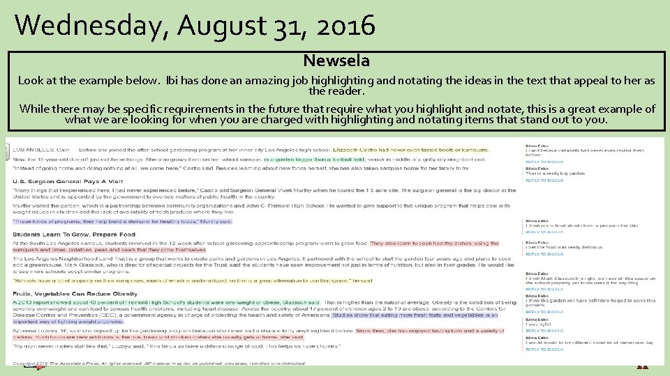 Wednesday, August 31, 2016 Newsela Look at the example below. Ibi has done an