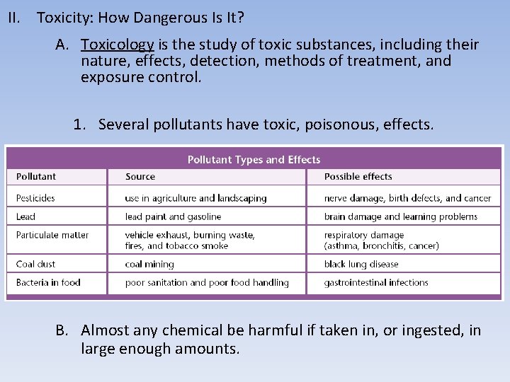 II. Toxicity: How Dangerous Is It? A. Toxicology is the study of toxic substances,