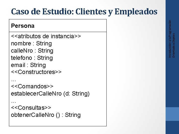 Persona <<atributos de instancia>> nombre : String calle. Nro : String telefono : String