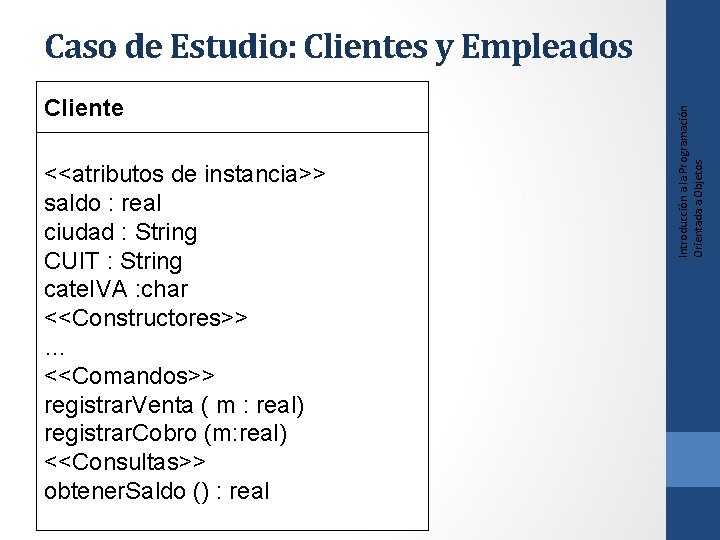 Cliente <<atributos de instancia>> saldo : real ciudad : String CUIT : String cate.