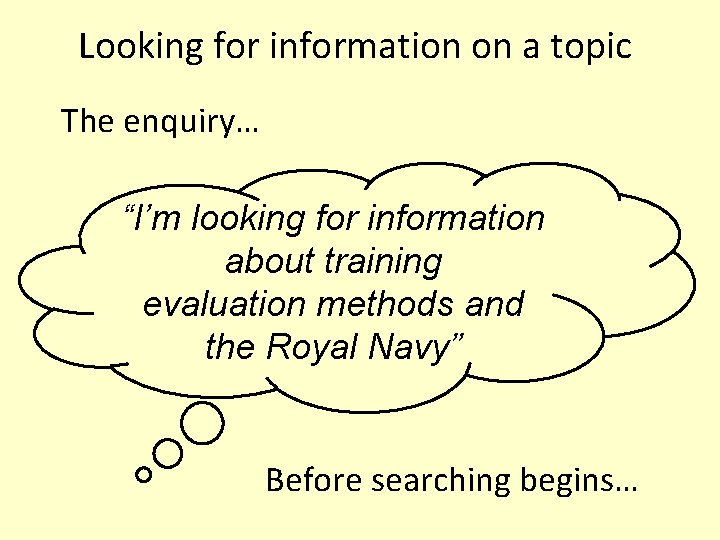 Looking for information on a topic The enquiry… “I’m looking for information about training