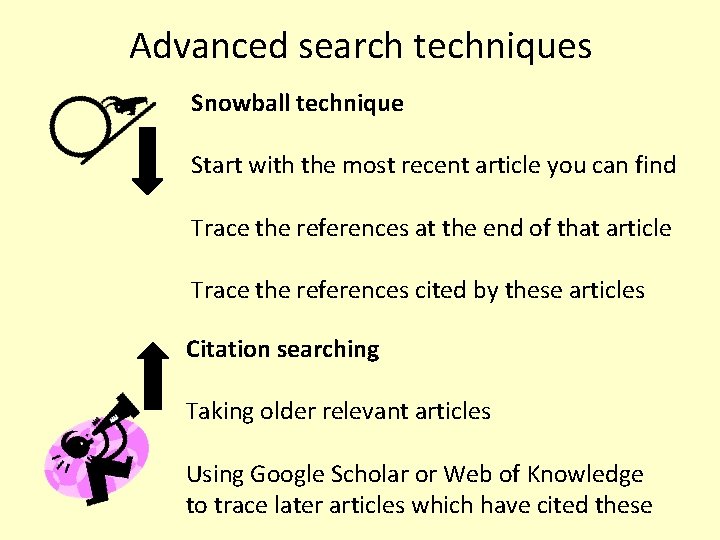 Advanced search techniques Snowball technique Start with the most recent article you can find