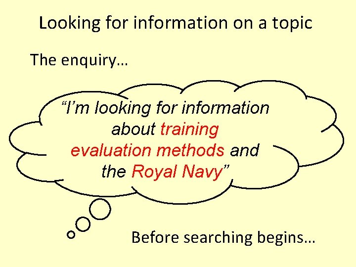 Looking for information on a topic The enquiry… “I’m looking for information about training