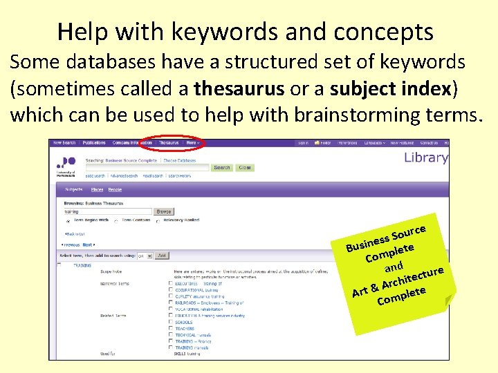 Help with keywords and concepts Some databases have a structured set of keywords (sometimes