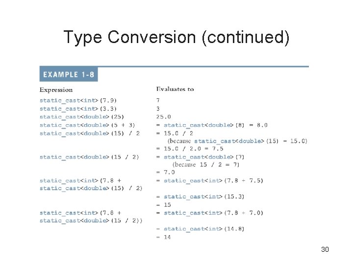 Type Conversion (continued) 30 Type Conversion (continued) 30