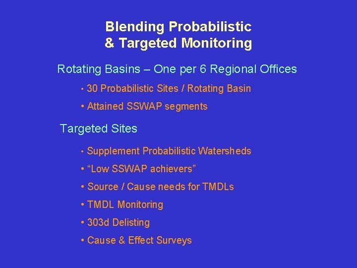 Blending Probabilistic & Targeted Monitoring Rotating Basins – One per 6 Regional Offices •